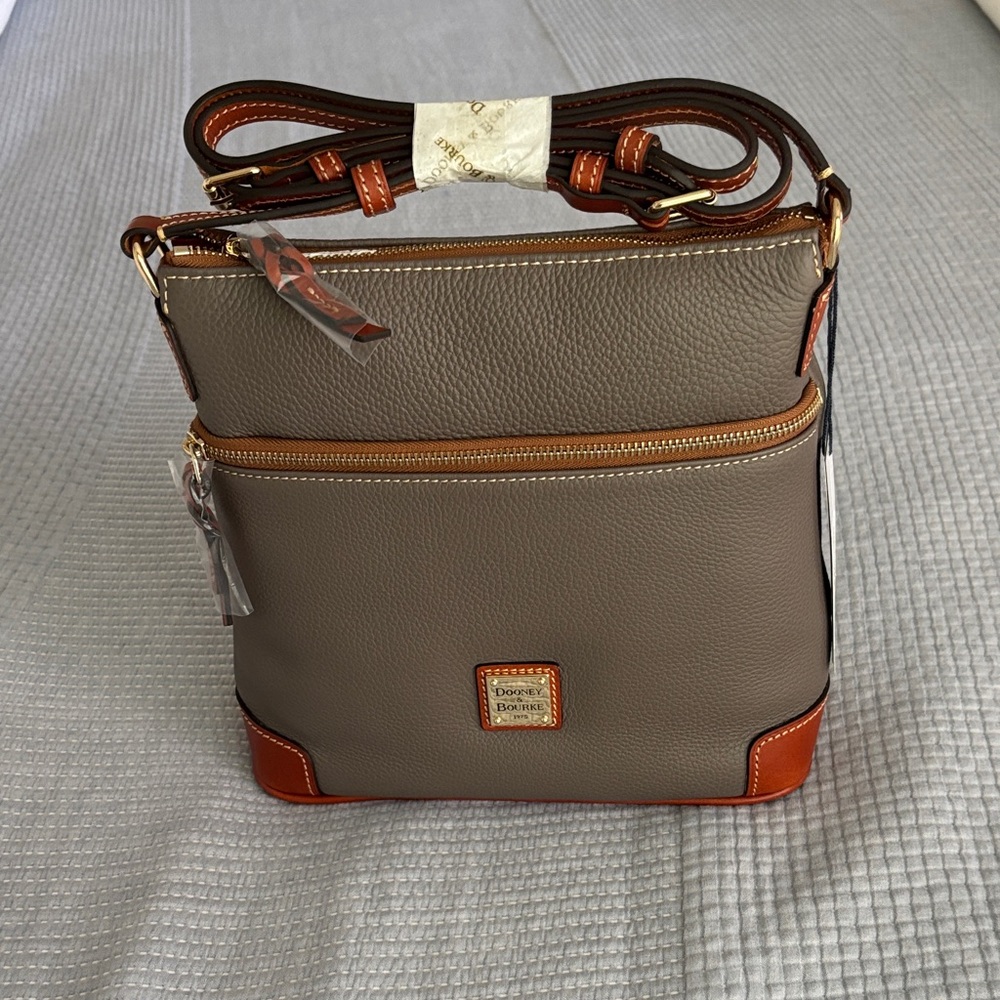 Dooney & Bourke Taupe Messenger with Brown Trim - color: Elephant